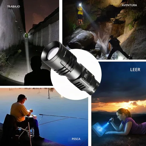 Vista 8 de Linternas LED Recargables de Alto Lúmenes, Linterna de 10000mAh de Alta Potencia Impermeable Más Brillante Linterna Zoomable con Foco