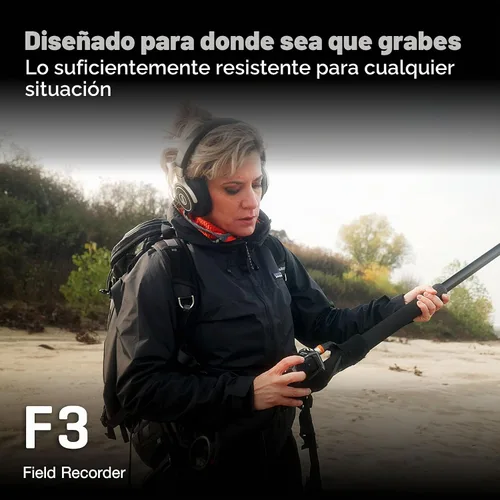 Vista 5 de Zoom F3 Grabadora de campo de 2 entradas (F3Zoomd1) Clip-Free Audio with 32-Bit Float, Dual A/D Converters, 2 Locking XLR/TRS Inputs, Battery