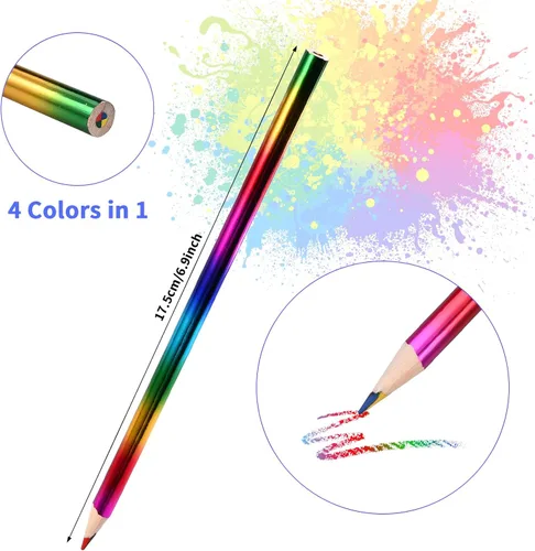 Vista 2 de GOLDGE 40 Lápices Arcoíris 4 en 1 para Fiestas (NO pre-afilados) – Lápices de Colores para Niños, Regalos de Fin de Año para Estudiantes