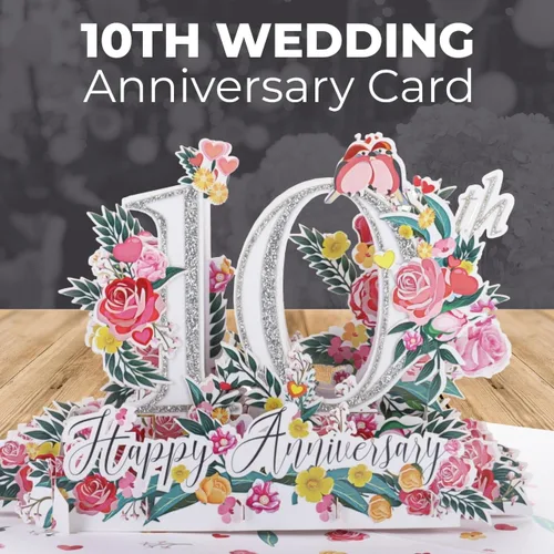 Vista 7 de iGifts And Cards Tarjeta de Felicitación Emergente 3D del Feliz 10º Aniversario Hito - Pareja Perfecta, Matrimonio, Boda, Elegante, Almas Gemelas