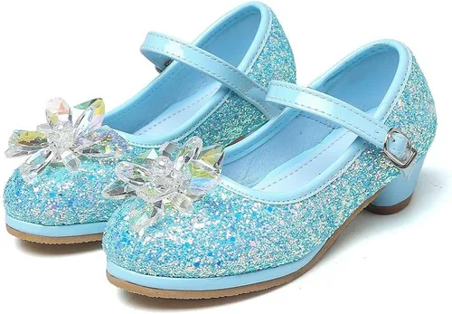 Vista 2 de Chiximaxu Zapatos de princesa Cosplay para niña de tacón bajo con flor de cristal (niñoniño)