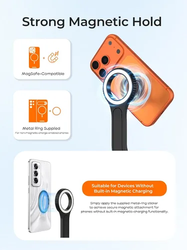 Vista 2 de Trípode para teléfono y palo para selfie, trípode extensible todo en uno de aluminio de 74.8 in para smartphone Negro