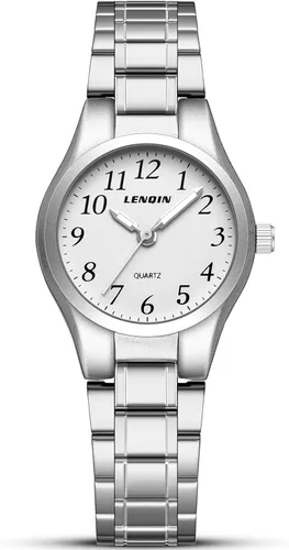 Vista 10 de LN LENQIN Relojes para mujer, fáciles de leer, impermeables, para mujer A1-LN-L0150-Plata Oro Blanco