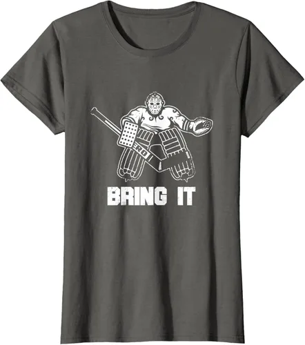 Vista 54 de Divertida camiseta gráfica de ropa de portero de hockey sobre hielo, Negro, S