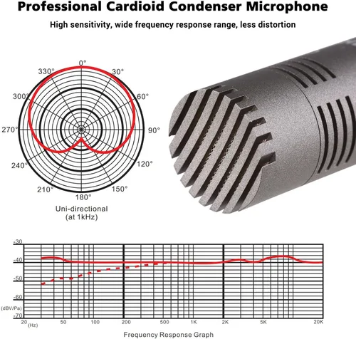 Vista 3 de TAKSTAR Micrófono cardioide del estudio del condensador CM-60 XLR, micrófono del instrumento XLR Gold-Plated Diaphragm, 30Hz-20kHz Response