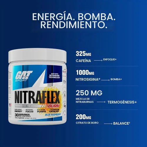 Vista 6 de GAT SPORT NITRAFLEX Burn, Frambuesa Azul, 7.23 oz (30 porciones)