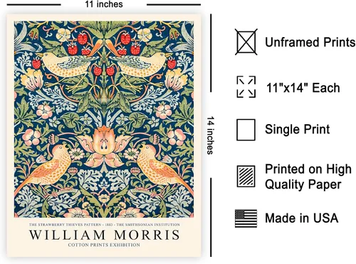 Vista 2 de Poster Master Impresión Vintage del Ladrón de Fresas - Póster Retro de William Morris - Arte de Patrón Floral - Regalo para Hombres y Mujeres