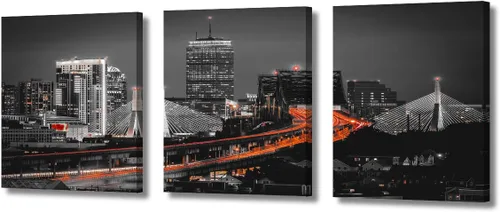 Vista 90 de TUMOVO Arte de pared en blanco y negro con paisaje urbano de Nueva York, decoración de pared de horizonte de Nueva York para sala de estar, puente