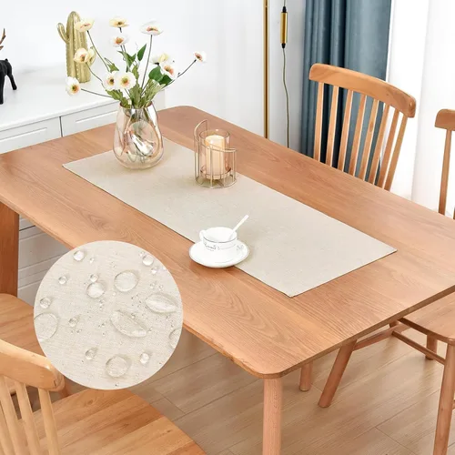 Vista 24 de Faux Linen Small Table Runner Water Resistant 13 x 36 in, Brown Farmhouse Short Table Runners, Coffee Table Runner, Dresser Runners for Bedroom