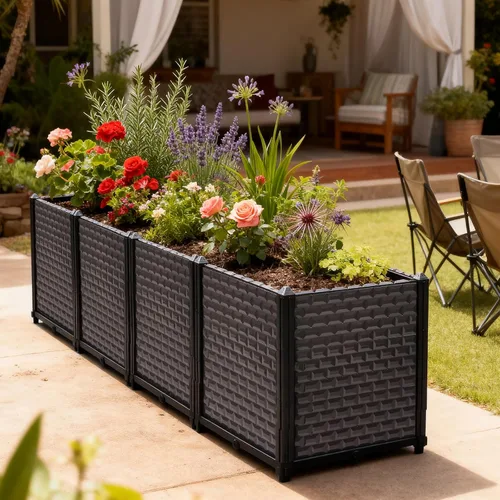 Vista 9 de [Usado] Macetas grandes para plantas al aire libre, maceta de 14 pulgadas de alto, camas elevadas para jardinería, riego automático, maceta elevada