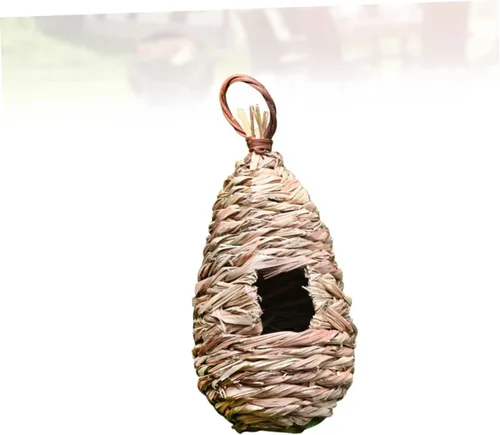 Vista 5 de Happyyami Adorno de nido de pájaro canario, 1 unidad, casa de pájaros, el nido de pájaro, colgante de colibrí de madera para exteriores, decoración