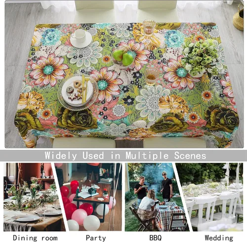 Vista 5 de HMS Happy Memories Mantel de diseño original con impresión artística de dibujo a mano, lavable, resistente al agua, de microfibra, decorativa