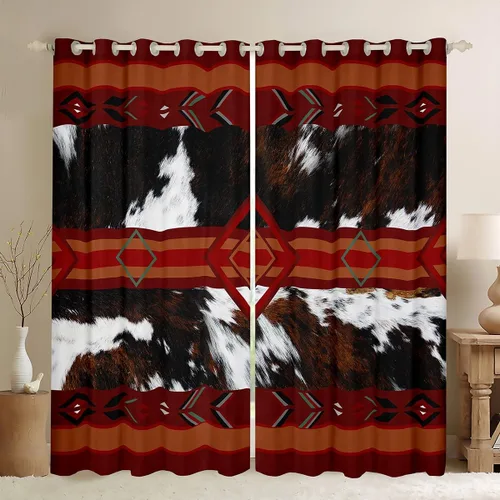 Vista 35 de Cortinas Opacas con Estampado de Piel de Vaca 30%-50% Cortinas Oscurecedoras de Piel de Animal de Granja Occidental para Dormitorio Sala de Estar