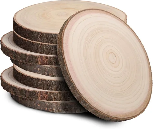 Vista 11 de Rebanadas de madera para centros de mesa 4 piezas, rodajas redondas de madera para manualidades, círculos y losas de madera rústica, discos