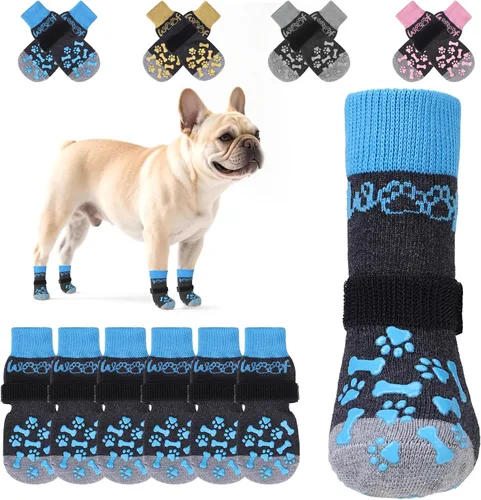 Vista 25 de KOOLTAIL Calcetines antideslizantes para perros para pavimento caliente, 3 pares de botas de perro y protectores de patas para evitar lamer