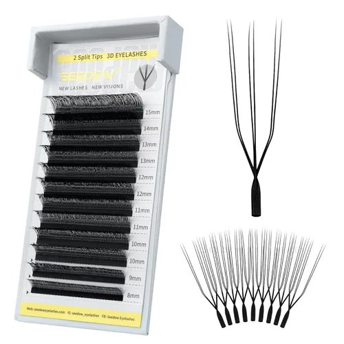 Vista 35 de Extensiones de pestañas 3D, rizo LU/M de 0.003 in, MIX8-0.591 in, 12 filas por bandeja, tallo plano en forma de W, injerto de pestañas natural PBT