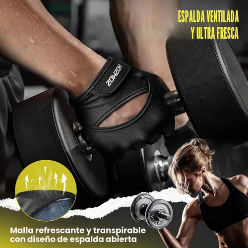 Vista 4 de HOZMOZ Guantes ventilados para levantamiento de pesas, guantes de gimnasio gruesos y acolchados con protección completa de la palma, agarre