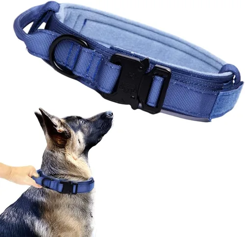 Vista 30 de Collar táctico para perro, ajustable, militar, de nailon, con asa de control y hebilla de metal resistente para perros medianos y grandes (negro, S)