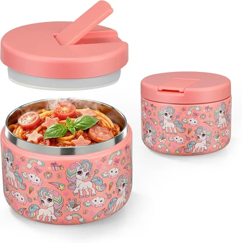 Vista 8 de Pawtong Tarro de comida aislado al vacío de 12 onzas con tapa de hebilla, termo de sopa de boca ancha para comida caliente para niños, contenedor