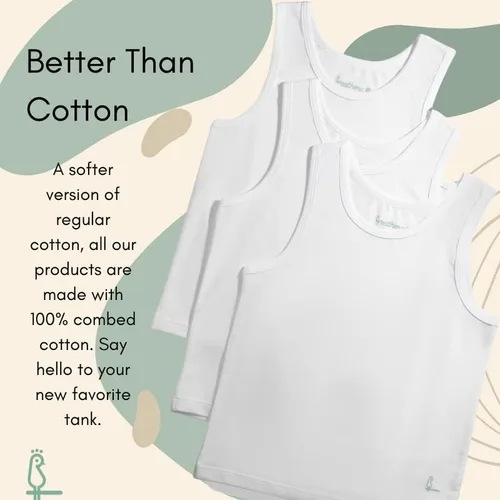 Vista 2 de Feathers Camiseta sin mangas blanca para niños, 100% algodón, sin etiquetas, paquete de 3