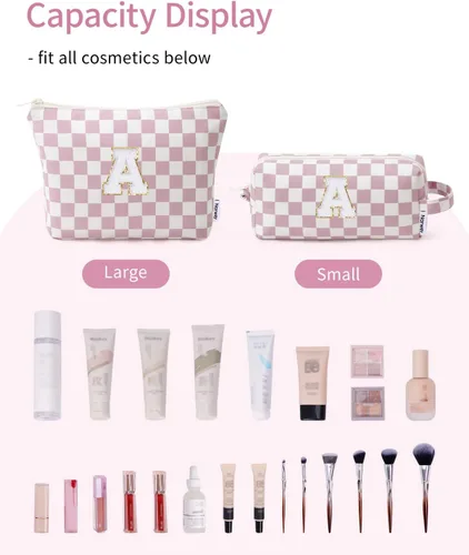 Vista 3 de Narwey Bolsa de maquillaje con inicial, regalos de graduación para adolescentes, niñas, niños y adolescentes, monograma personalizado, bonita bolsa