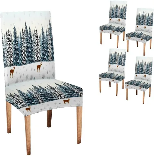 Vista 202 de CAPSCEOLL Christmas Dining Chair Covers,Snowflakes Festive Winter Pattern Stretch Chair Covers for Dining Room Set of 2 Washable Spandex Parson