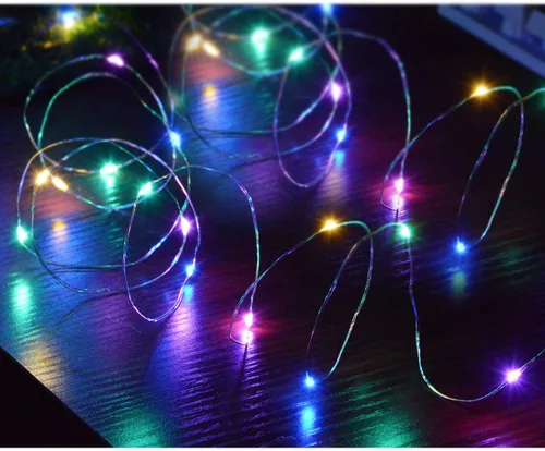 Vista 8 de Serie de 4 paquetes de 50 luces LED multicolores de Navidad, luces de cuento de hadas con batería, mini tira de luces LED alimentadas por