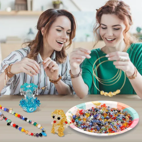 Vista 6 de 750 cuentas de cristal surtidas para la fabricación de joyas, cuentas espaciadoras de cristal de diamantes facetadas coloridas Rondelle y Briolette