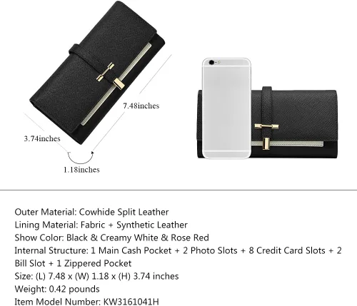 Vista 3 de Cartera de cuero triple grande para mujer
