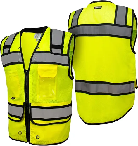 Vista 3 de SU350G Surveyors Clase 2 - Chaleco de seguridad con bolsillos para tablet y acolchado para el cuello, cumple con la norma ANSI/ISEA 107-2015, Verde