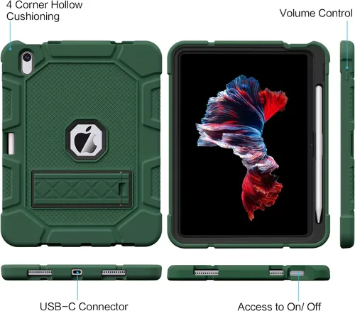 Vista 6 de Azzsy Funda para iPad 10.ª generación de 10.9 pulgadas, 2022, soporte integrado para lápiz Apple, funda protectora resistente a prueba de golpes