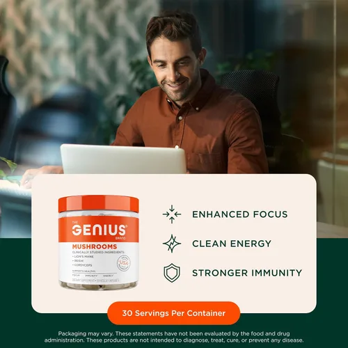 Vista 7 de Genius Caffeine Pills + Genius Mushroom Plant-Based Supplement (Alert Concentration)