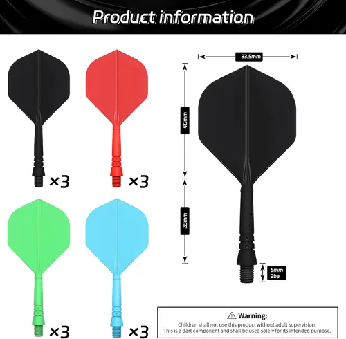 Vista 2 de CyeeLife Integrated Dart Shaft and Flights Standard Shape,Black/Red/Blue/Green,4 Set (12pcs)