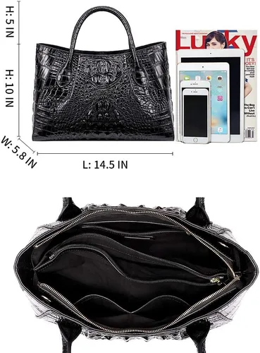 Vista 7 de PIJUSHI Bolsos de cocodrilo para mujer, bolso de mano con asa superior para mujer
