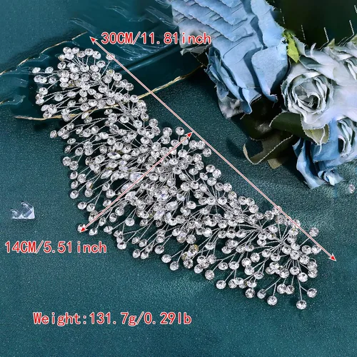Vista 6 de ULAPAN HP376 - Diadema de boda con diamantes de imitación de plata para mujer, hecha a mano, accesorios para el cabello