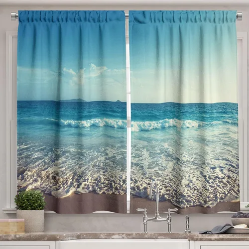 Vista 7 de Ambesonne Cortinas rústicas de cocina, recetas temáticas de verduras para chef, tablones de madera rústica, imagen de arte, cortinas de ventana