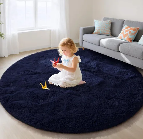 Vista 106 de EVOIONOS Alfombra Redonda Negra para Dormitorio, 4x4 Pies Alfombra de Área Circular Suave y Esponjosa para Sala de Estar, Alfombra Circular de Felpa