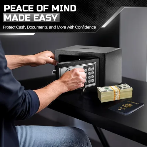 Vista 9 de Flexzion Caja Fuerte Electrónica de Depósito con Cerradura de Combinación Digital - Caja Fuerte para Efectivo para Gabinetes, Seguridad del Hogar
