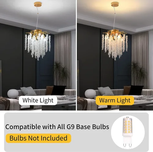 Vista 7 de Candelabro de Cristal Rama de Árbol Dorado Gota de Lluvia Redonda Lámpara Colgante con Borla Luminaria de Techo Colgante para Dormitorio Sala