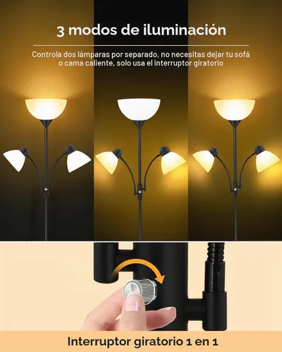 Vista 4 de Lámpara de pie negra, lámpara de pie, lámparas de pie de 71 pulgadas de alto para sala de estar, interruptor de 3 vías, pantalla de lámpara