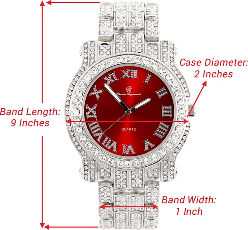 Vista 94 de Charles Raymond Bling-ed Out Ultimate Hip Hop Royalty Reloj para hombre con número romano de fácil lectura o indicadores de tiempo de diamantes