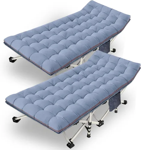 Vista 13 de Paquete de 2 catres de camping con colchón, cama de catre cómoda, catre plegable, catres resistentes para dormir con bolsa de transporte