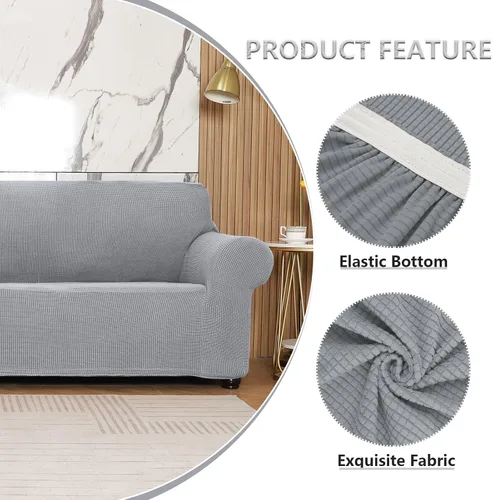 Vista 21 de Funda elástica suave para sofá de 3 cojines, protector de muebles, transpirable, lavable, tela jacquard, cuadros pequeños con parte inferior Beige