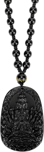 Vista 9 de Obsidian Guardian Buddha Amulet - Zodiac Feng Shui Necklace, symbolizing wisdom and wealth