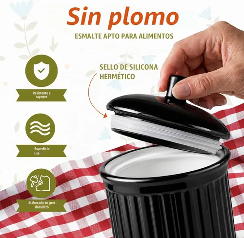 Vista 4 de Omniware Simsbury - Juego de 3 botes de almacenamiento de cocina de gres con tapas selladas con silicona, esmalte libre de plomo y apto