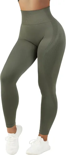 Vista 4 de MOSHENGQI Leggings para mujer, sin costuras, cintura alta, adelgazantes, para entrenamiento, gimnasio, yoga