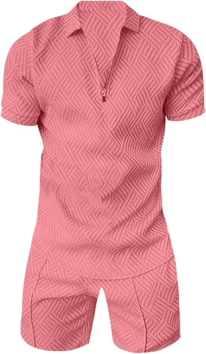 Vista 3 de Conjunto corto de 2 piezas para hombre, conjunto de camisa polo y pantalones cortos, conjunto deportivo casual de verano de moda, conjunto deportivo