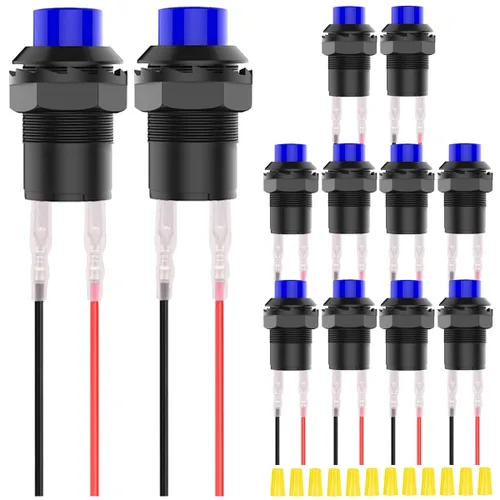 Vista 8 de 12 piezas de interruptor de botón de presión mini redondo negro de 12 mm con bloqueo automático AC 250 V 1.5 A 125 V 3 A encendido/apagado 2 pines