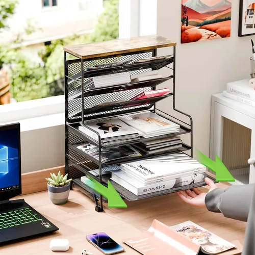 Vista 3 de Simple Trending Organizador de archivos de escritorio de 8 niveles, 1 paquete de bandeja de cartas, organizador de papel, accesorios de escritorio