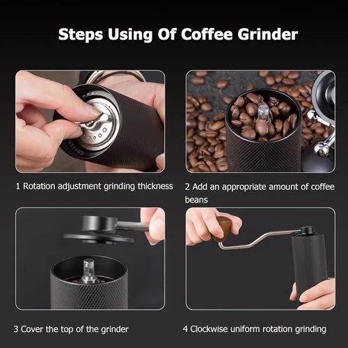 Vista 4 de Molinillo de café manual con sistema de doble rodamiento, molinillo de café manual de capacidad de 0.88 oz, molinillo de café manual de acero
